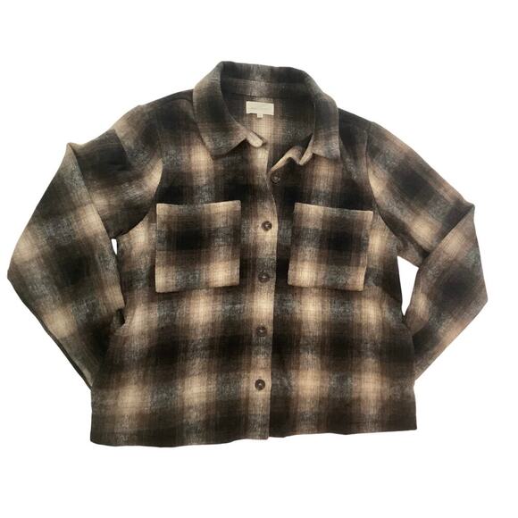 Melloday Plaid Button Front shacket 4 Pockets L brown - Picture 4 of 9